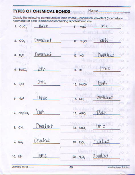 Types Of Chemical Bonds Worksheet Answers Web Printer Driver