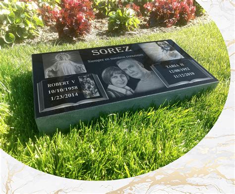 12X24x3 Inch Human Headstone Tombstone Grave Marker Black Granite Diamond Engraved