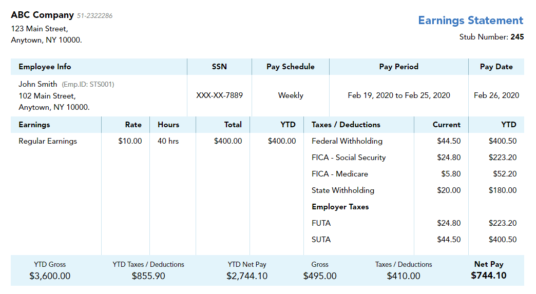 40 Effective And Printable Pay Stub Templates For Employees