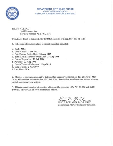 Active Duty Statement Of Service