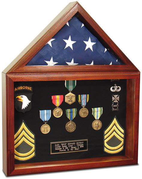 Atsknsk Large Military Shadow Box Display Case With Hd Tempered Glass Triangular Flag Case