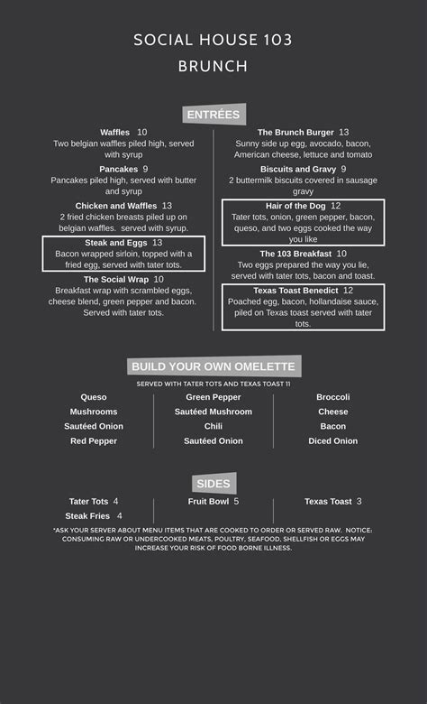 Brunch Menu Social House 103