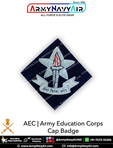 Buy Aec Army Education Corps Zari Embroidery Cap Badge Hand Crafted Online At Armynavyair Com