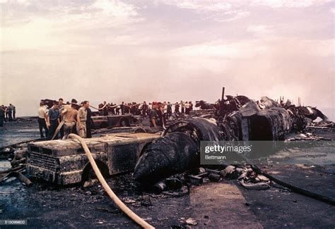 Charred Wreckage On Deck Of Uss Forrestal Which Suffered Heavy Damage News Photo Getty Images