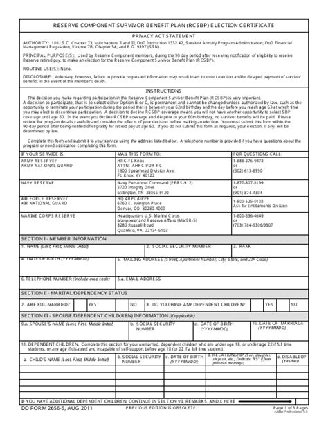 Dd Form 2656 5 Reserve Component Survivor Benefit Plan Nc Ngb Army Fill And Sign