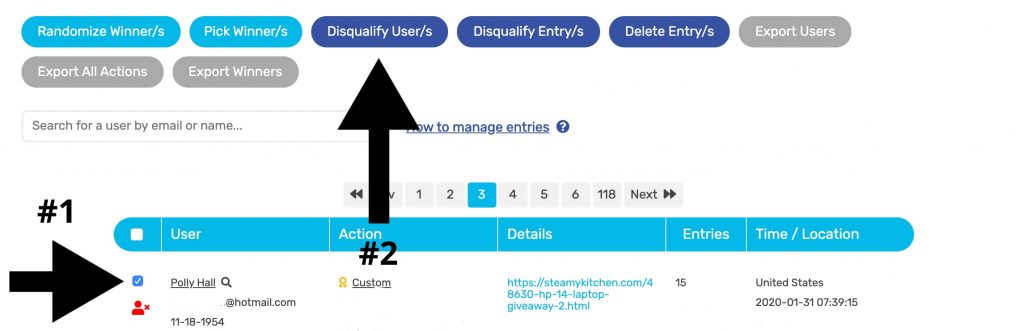 Disqualify Delete Entries And Users