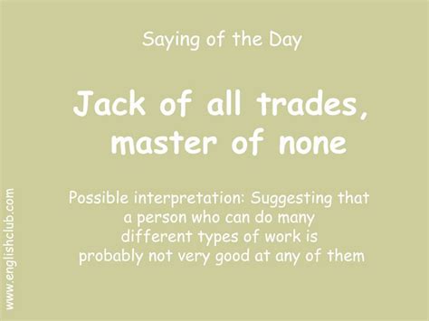 English Idioms Sayings And Expressions Jack Of All Trades Is A Master Of None 20593