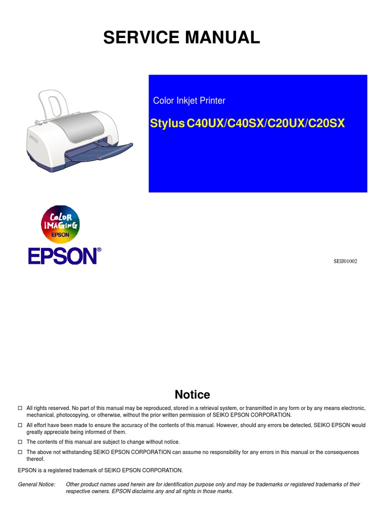 Epson Stylus C40ux Users Manual C40s Product Information Guide