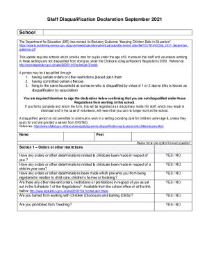 Fillable Online Staff Disqualification Declaration Form Mynewterm Fax Email Print Pdffiller