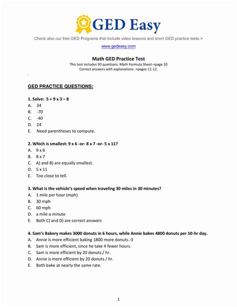 GED Math Practice Test