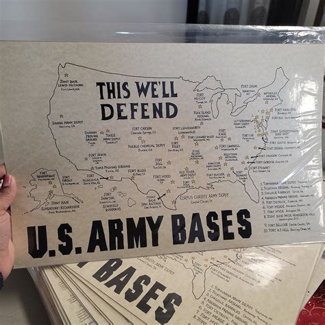 Hand Drawn By Artist Jesse List Of Us Army Bases Map 17 X 11 Us Army Bases Rock Island