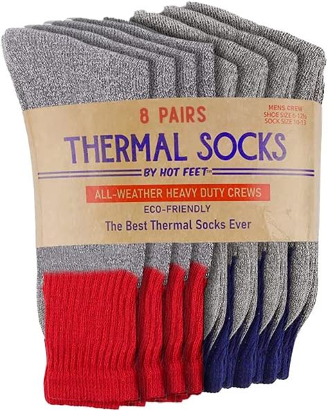 Hot Feet Winter Socks For Men 8 Pairs Cold Weather Cozy Long Crew Socks Cotton Blend Thermal