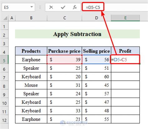 Subtract 2 Columns In Excel