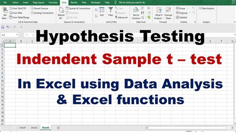 Independent Sample T Test Using Excel Hypothesis Testing Youtube