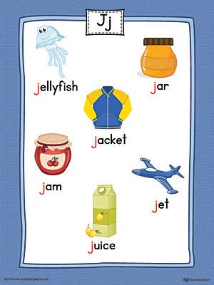 Letter J Word List With Illustrations Printable Poster Myteachingstation Com