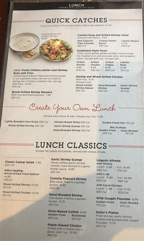 Lunch Menu At Red Lobster