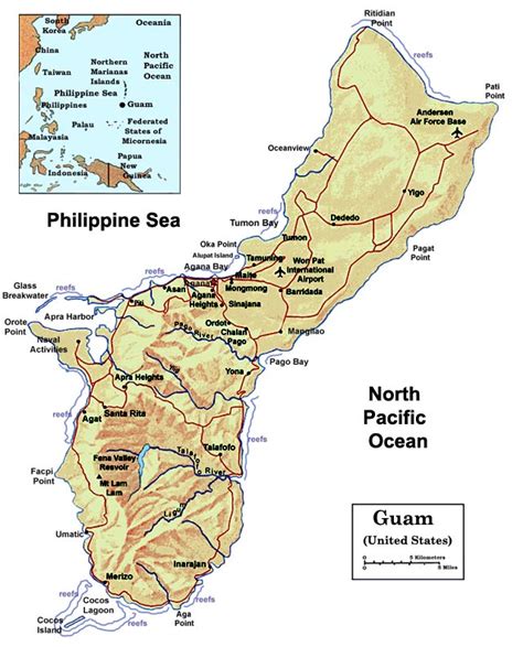 Maps Of Guam Airport And Central Guam Tumon Beach And Hotel Row