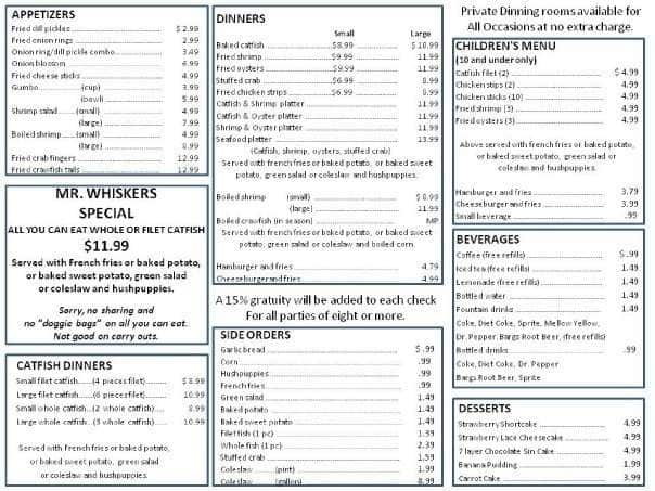 Menu Of Mr Whiskers Fish Grill In Mccomb Ms 39648