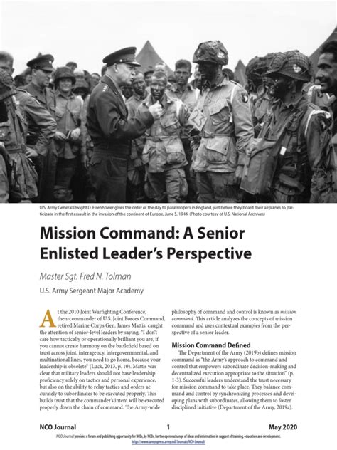 Mission Command A Senior Enlisted Leader S Perspective 2022