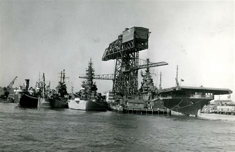 Philadelphia Naval Shipyard Circa 1944 The Mighty League Island Crane Is Shown Alongside Uss