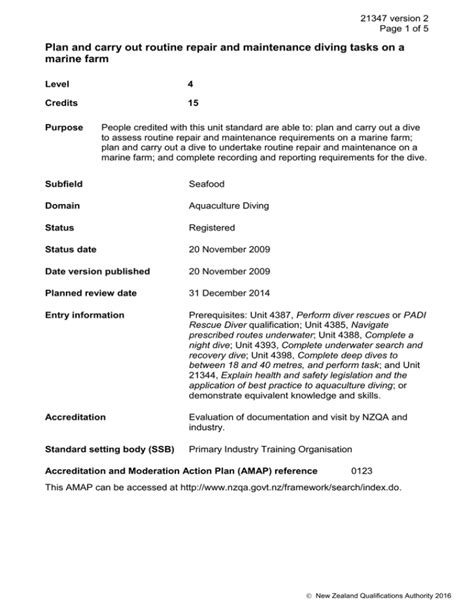 Plan And Carry Out Routine Repair And Maintenance Diving Tasks Marine Farm