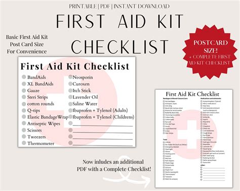 Printable First Aid Kit Checklist Postcard Size Complete First Aid Kit Checklist Pdf Digital