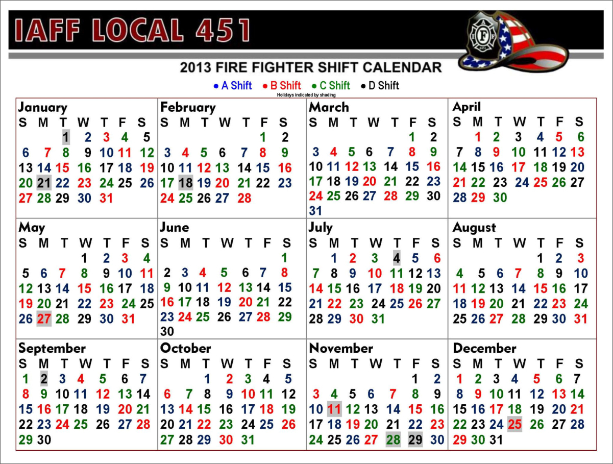 Printable Shift Calendars For Firefighters Example Calendar Printable