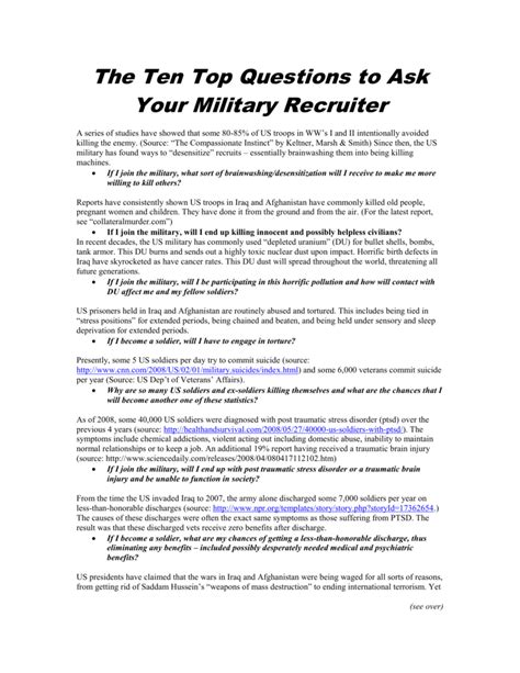 Military Recruiter Questions