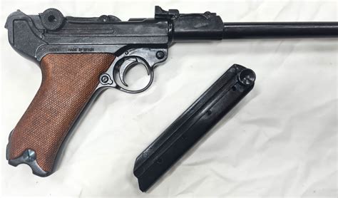 Replica Ww1 Ww2 German Artillery Luger Pistol By Denix With Extra Long Gun Barrel Jb Military