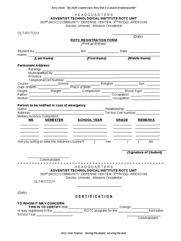 Rotc Registration Form Fill Out Sign Online Dochub