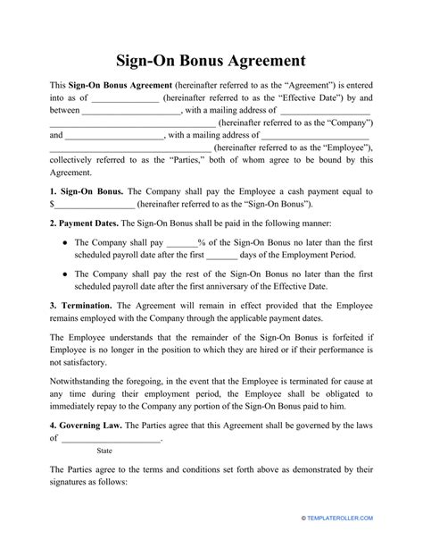 Sign On Bonus Agreement Template Fill Out Sign Online And Download Pdf Templateroller