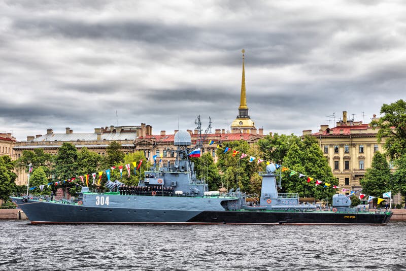 Small Anti Submarine Ship Urengoy In Day Of The Russia Flag Editorial Image Image Of Tourism