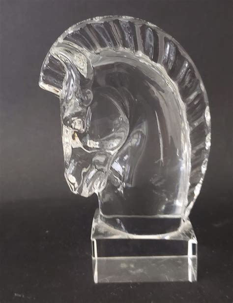 Steuben Horse Head Figurine Paperweight Art Glass Signed Steuben Clear Crystal Horse Head