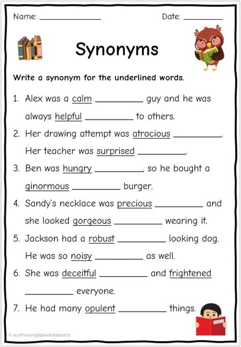 Synonym Worksheets Free English Worksheets Worksheets Library