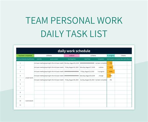 Team Personal Work Daily Task List Excel Template And Google Sheets File For Free Download