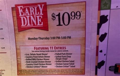 Texas Roadhouse Early Dine Menu 2023 Texas Roadhouse Menu