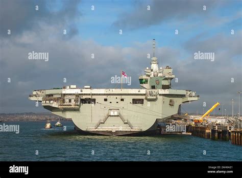 The Royal Navy Aircraft Carrier Hms Prince Of Wales Ro9 Docked In Portsmouth Uk Stock Photo