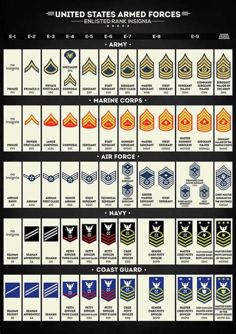 United States Armed Forces Officer Rank Insignia Poster By Hoolst Design United States Armed