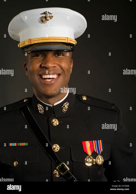 United States Marine Corps Officer In Blue Dress A Uniform Including Medals Ribbons White