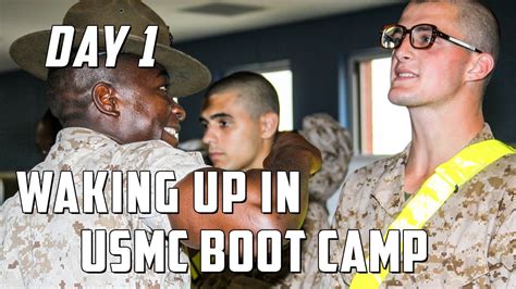 Usmc Boot Camp Day 1 Waking Up In Marine Corps Boot Camp Youtube