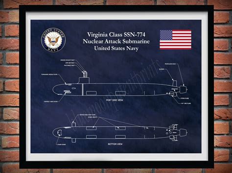 Virginia Class Ssn 774 Submarine Blueprint Uss Virginia Class Submarine Poster Virginia Class