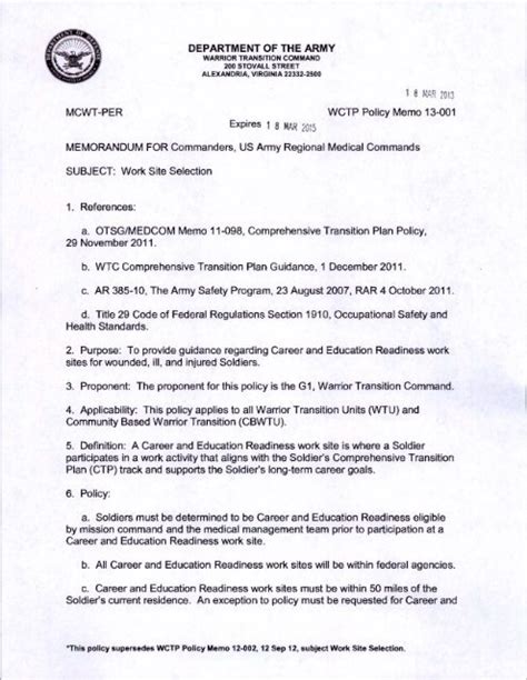 Wctp Policy Memo 13 001 Warrior Transition Command U S Army