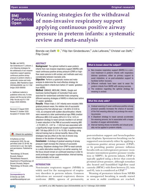 Weaning Strategies For The Withdrawal Of Non Invasive Respiratory Support Applying Continuous